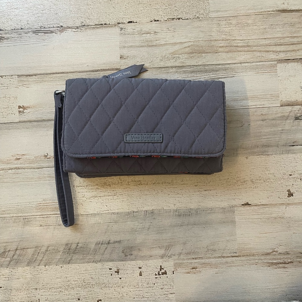 Vera Bradley RFID Smartphone Wristlet Wallet Microfiber Carbon Gray
